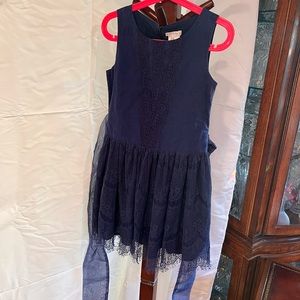 Navy blue girls dress, 55% Linen, 45% Cotton, size 6x, sleeveless & lace work